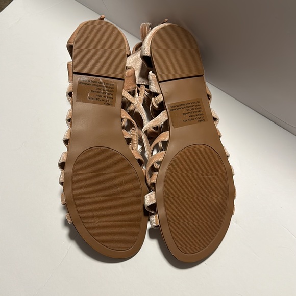 NWOT blush pink velvet sandal with ankle tie straps and zipper backs - Picture 4 of 4